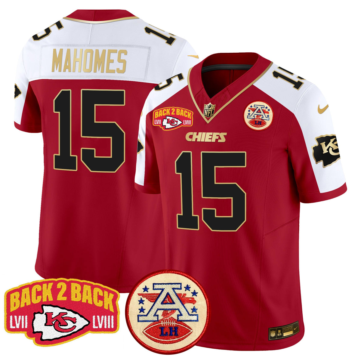 Men's Chiefs Super Back 2 Back Patch Vapor Limited Jersey - All Stitched - Red Alternate - Patrick Mahomes — view 1