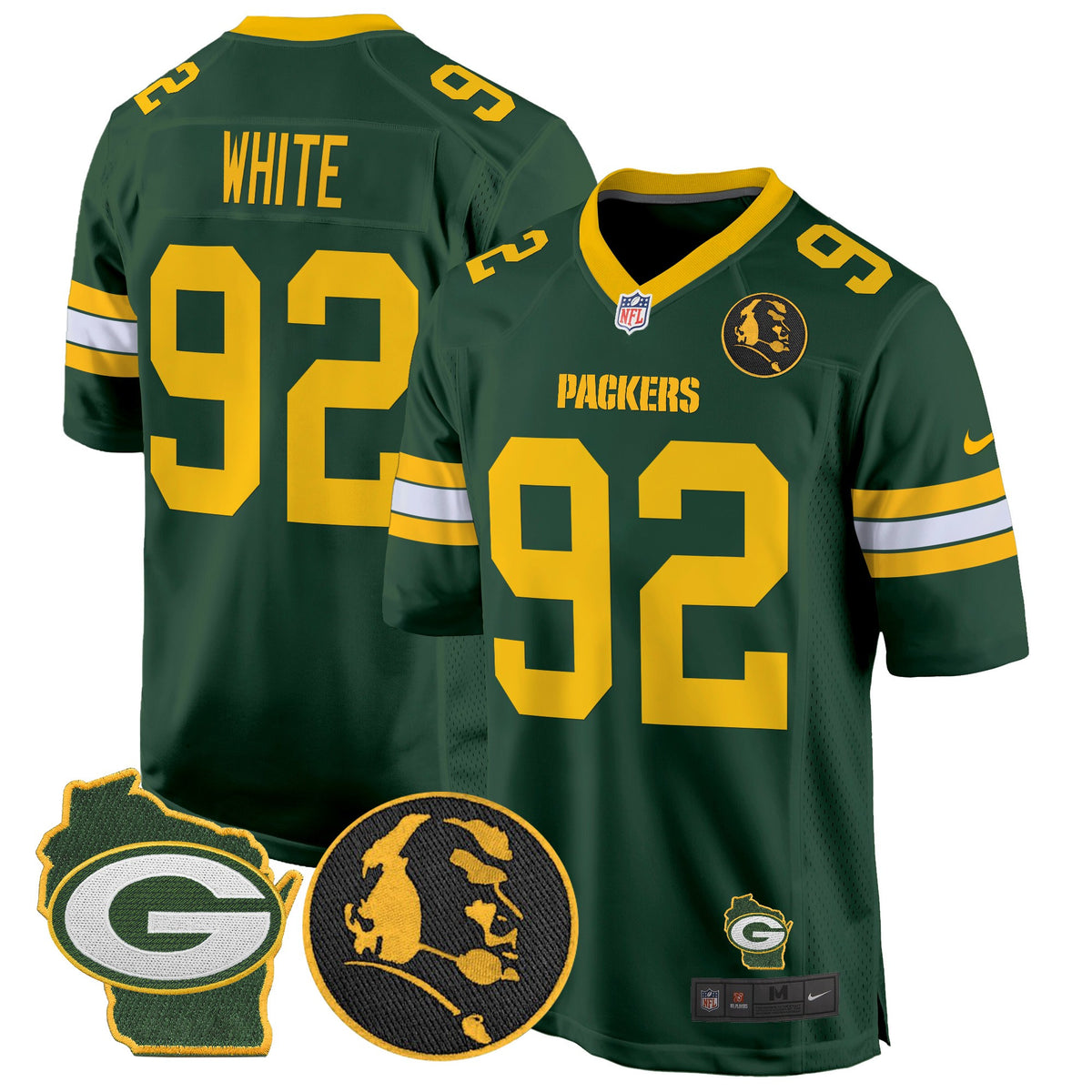 Men's Packers John Madden & Home Patch Game Jersey - All Stitched - Green - Reggie White — view 1