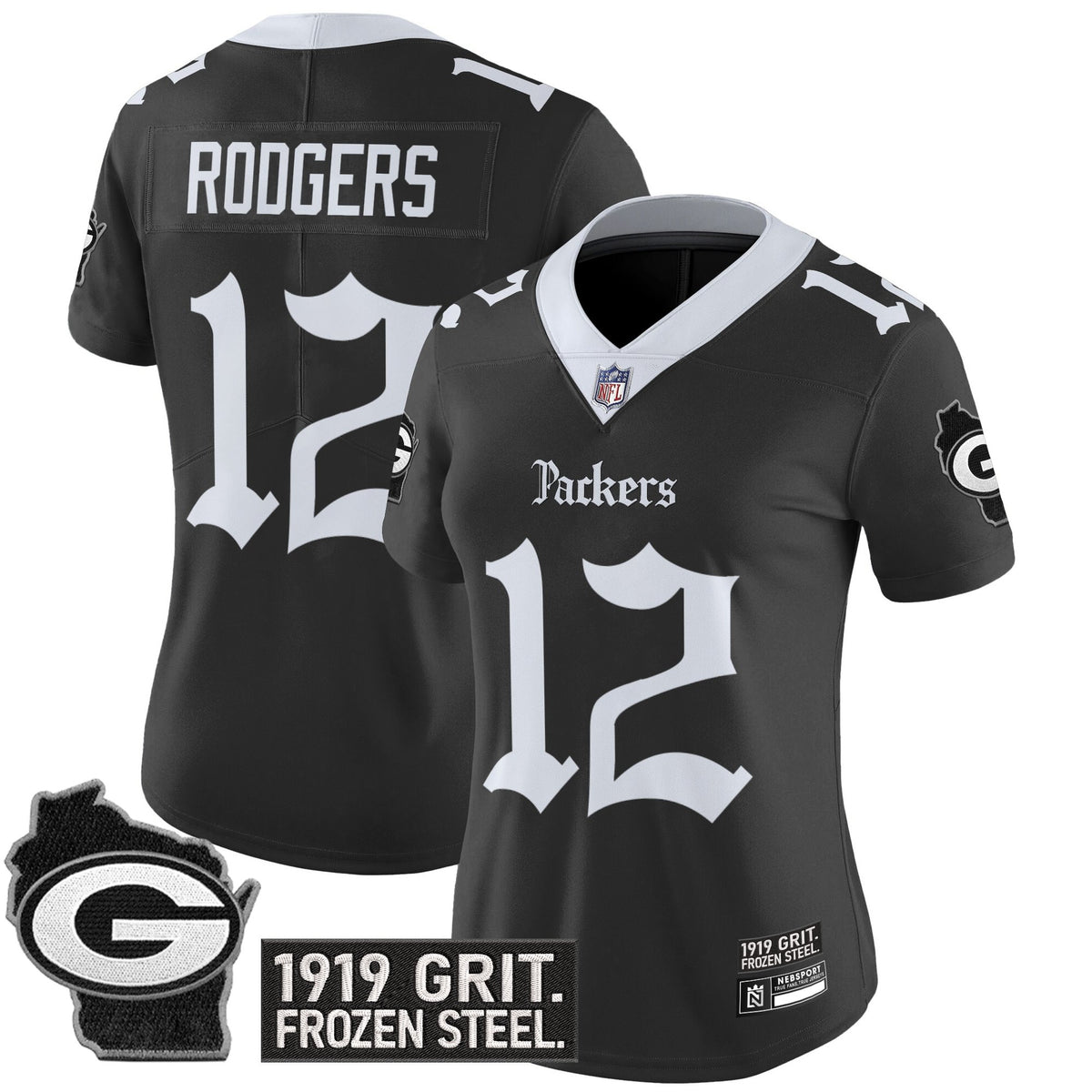 Women's Green Bay Packers 'Gothic Frozen Tundra Edition' Vapor Limited Jersey - All Stitched - Black - Aaron Rodgers — view 1