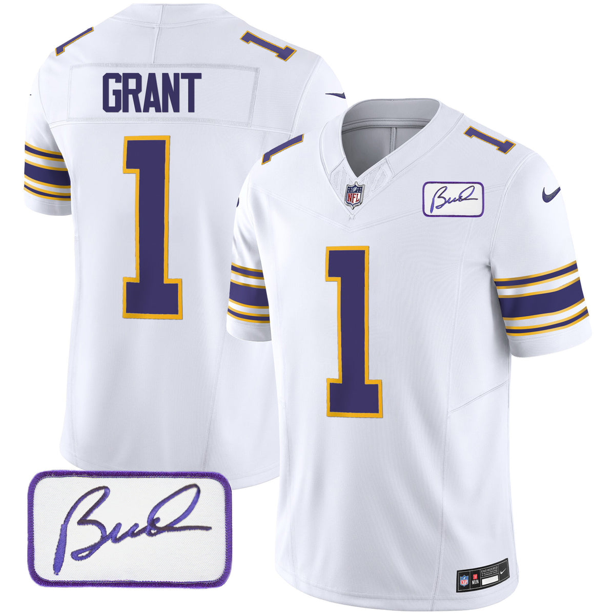 Men's Vikings Bud Grant Patch Classic Limited Jersey - All Stitched - White - Bud Grant — view 1