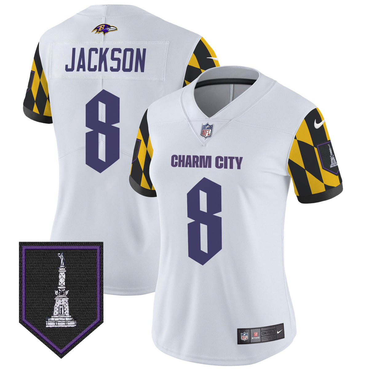 Women's Ravens City Edition Patch Vapor Limited Jersey - All Stitched - White - Lamar Jackson — view 1