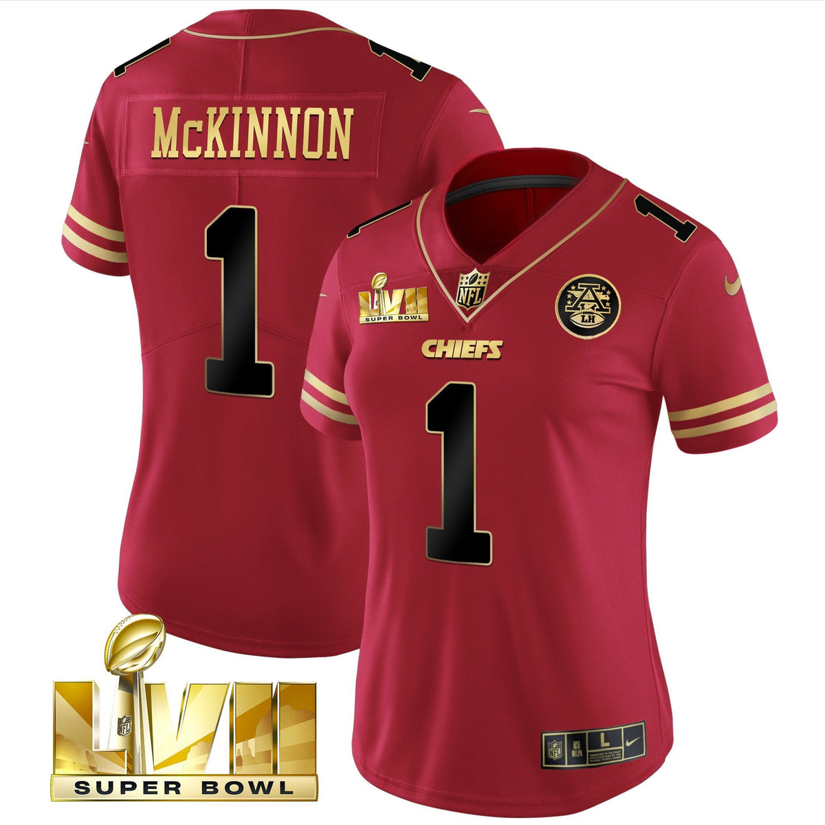 Women's Chiefs Super Bowl LVII Red Gold Vapor Jersey - All Stitched - Black Red - Jerick McKinnon — view 1