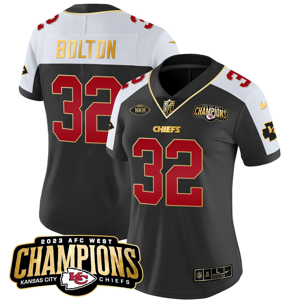 Women's Chiefs 2023 AFC West Champions Patch Vapor Limited Jersey - All Stitched - Black Alternate - Nick Bolton — view 1