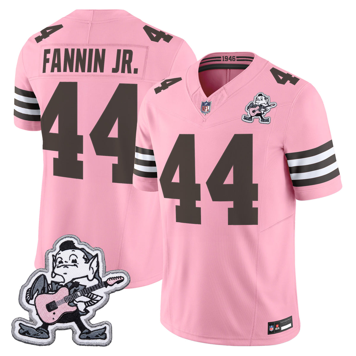Men's Cleveland Browns MGK Patch Vapor Limited Jersey - All Stitched - Pink - Harold Fannin Jr — view 1