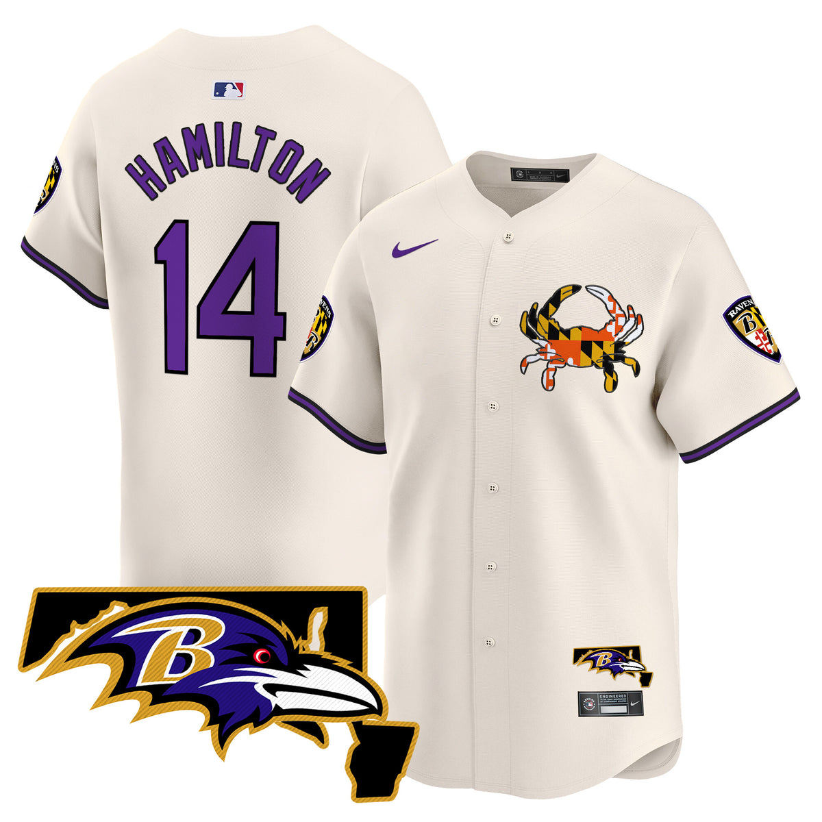 Men's Baltimore Ravens 2024 Vapor Premier Baseball Jersey V2 - All Stitched - Cream - Kyle Hamilton — view 1