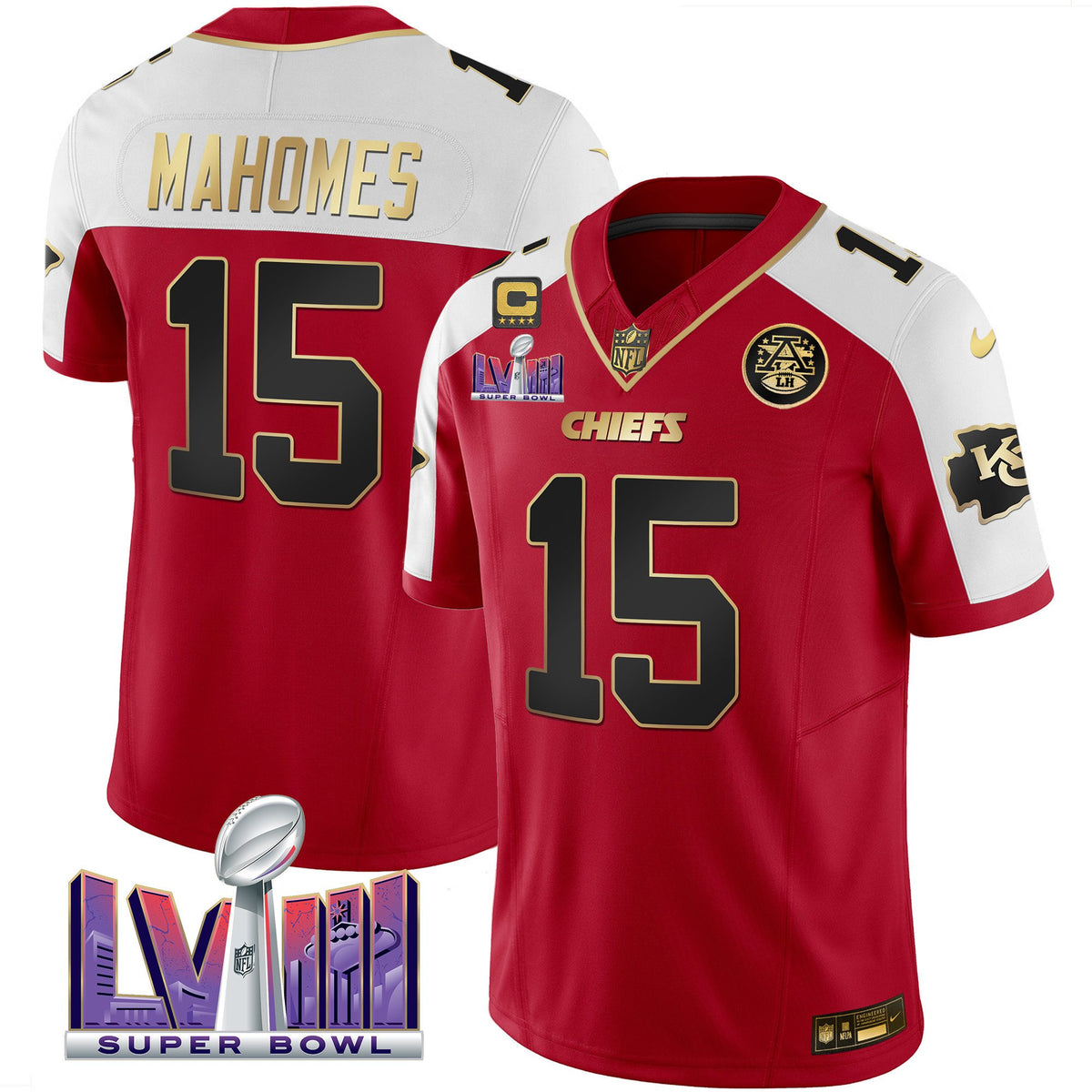Men's Chiefs Super Bowl LVIII Patch Vapor Jersey - All Stitched - Red Alternate - Patrick Mahomes — view 1