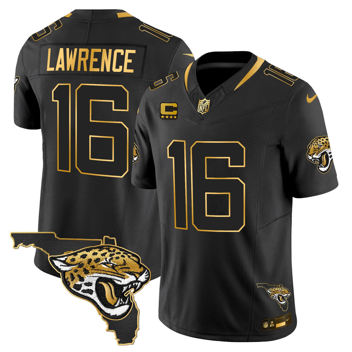 Men's Jacksonville Jaguars 2025 Gold Vapor Limited Jersey - All Stitched - Black Gold - Trevor Lawrence — view 1