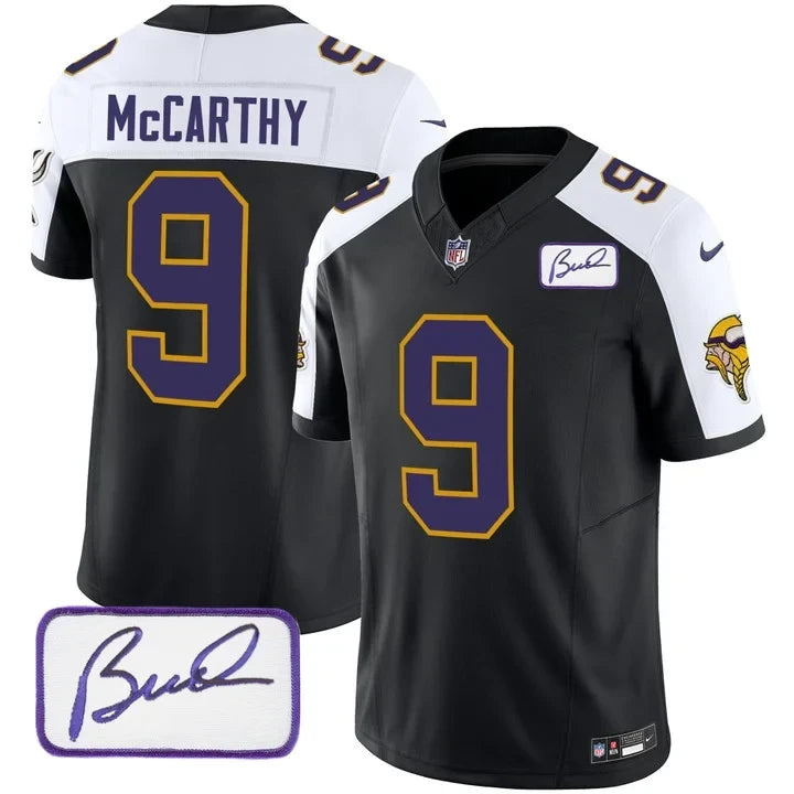 J.J. McCarthy Minnesota Vikings Jersey - All Stitched - Black Alternate — view 1