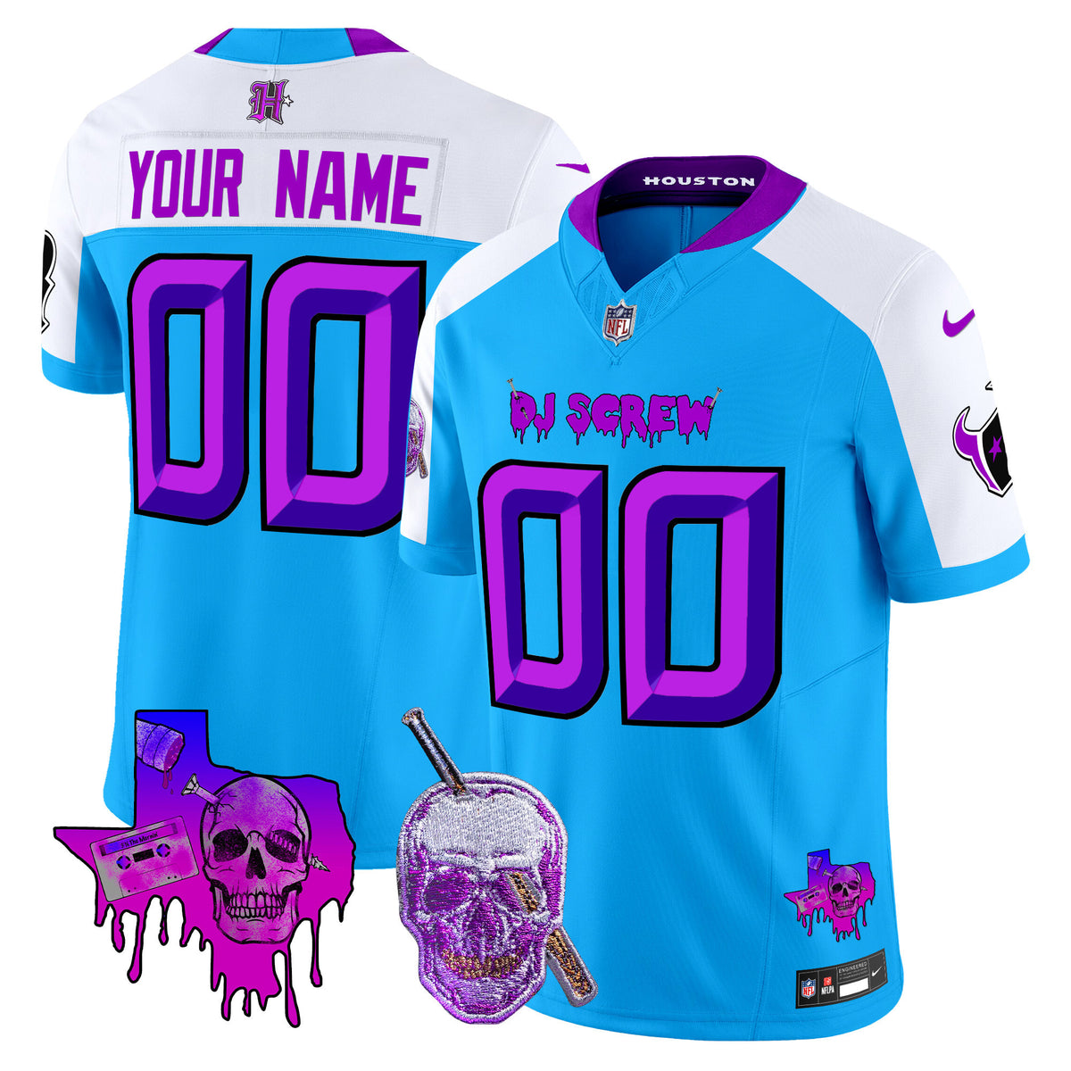 Houston Texans DJ Screw Vapor Limited Custom Jersey - All Stitched - Blue Alternate — view 1