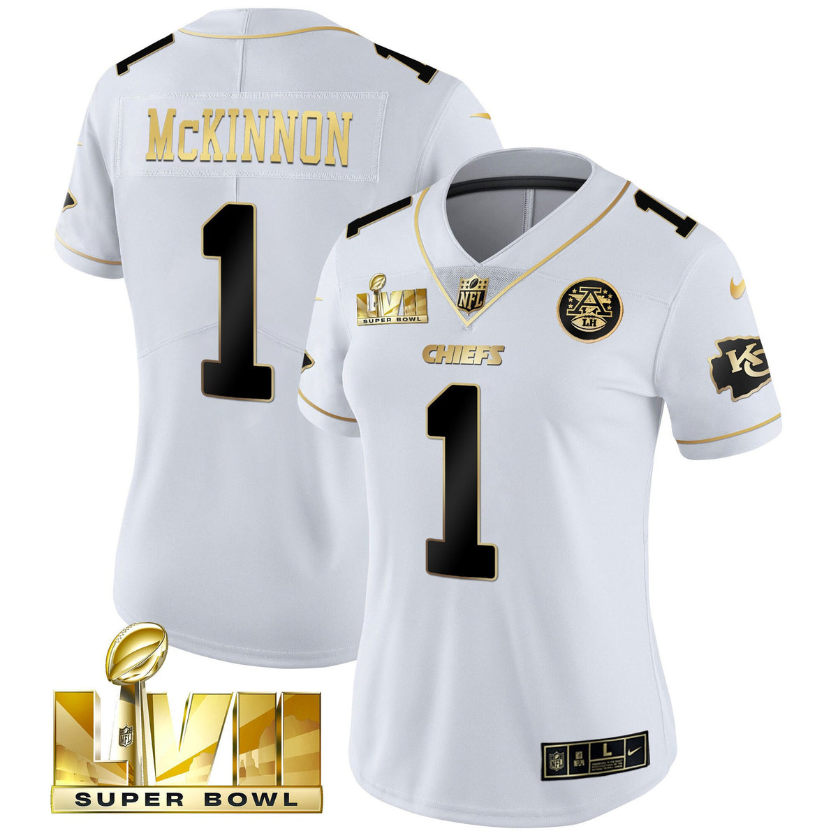 Women's Chiefs Super Bowl Vapor Gold Jersey - All Stitched - White Gold - Jerick McKinnon — view 1