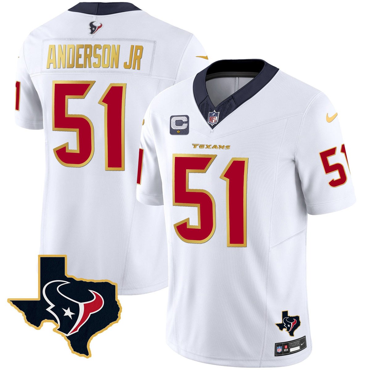 Men's Houston Texans Gold Trim Vapor Jersey - All Stitched - White - Will Anderson Jr — view 1