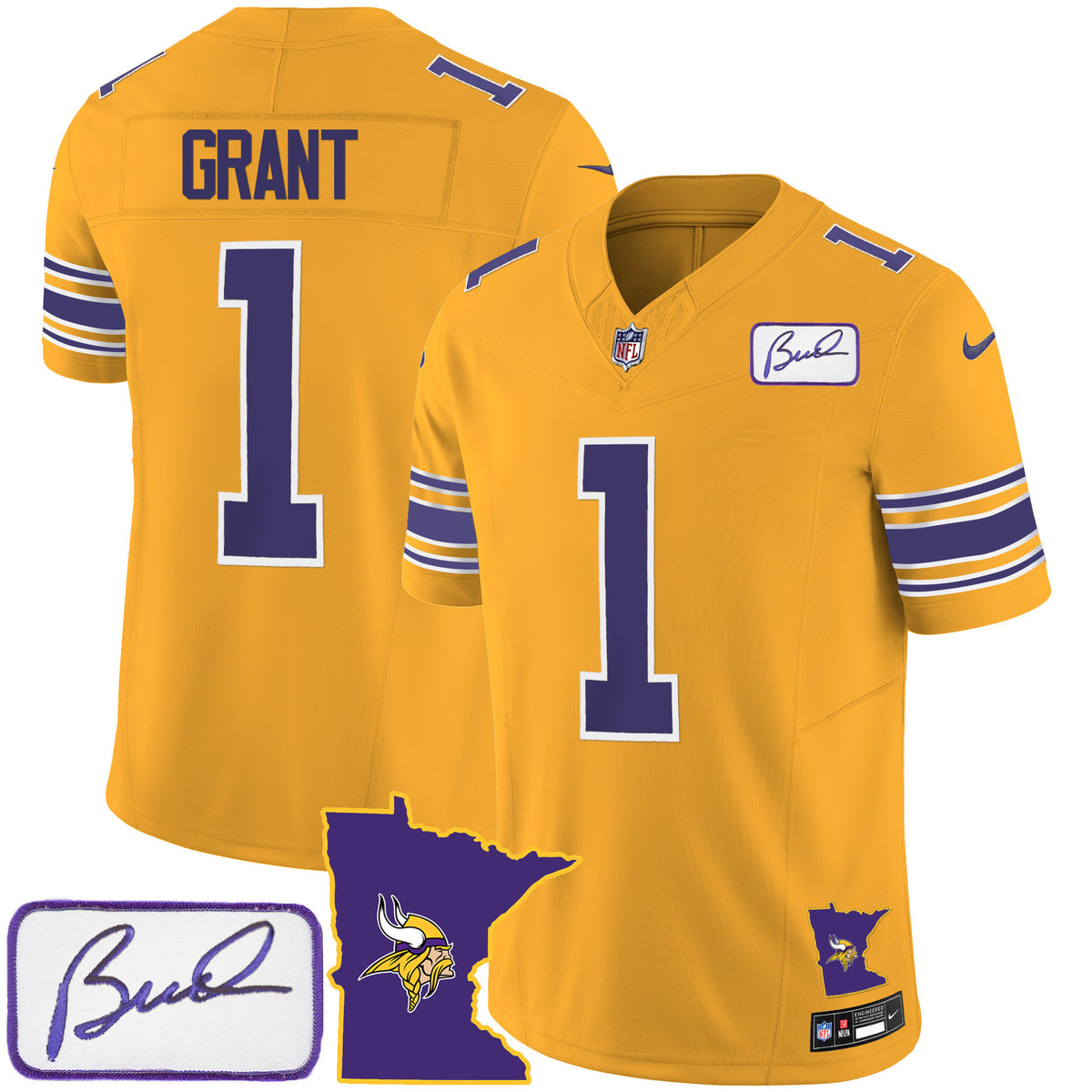 Men's Vikings Bud Grant Patch Classic Limited Jersey V2 - All Stitched - Gold - Bud Grant — view 1