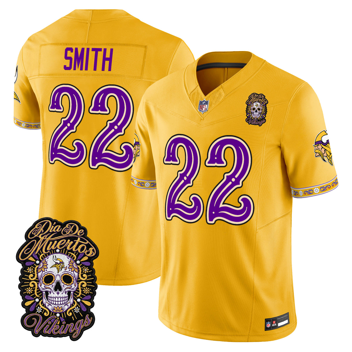 Men's Minnesota Vikings Día de los Muertos Vapor Limited Jersey - All Stitched - Gold - Harrison Smith — view 1