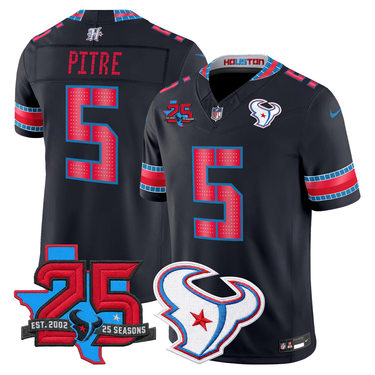 Men's Houston Texans 2026 Rivalries Vapor Limited Jersey - 25th Year Anniversary Patch - All Stitched - Navy - Jalen Pitre — view 1