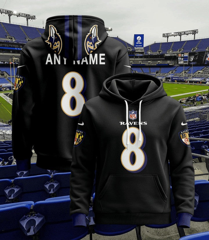 Baltimore Ravens Pullover Custom Hoodie - All Stitched - Black — view 1