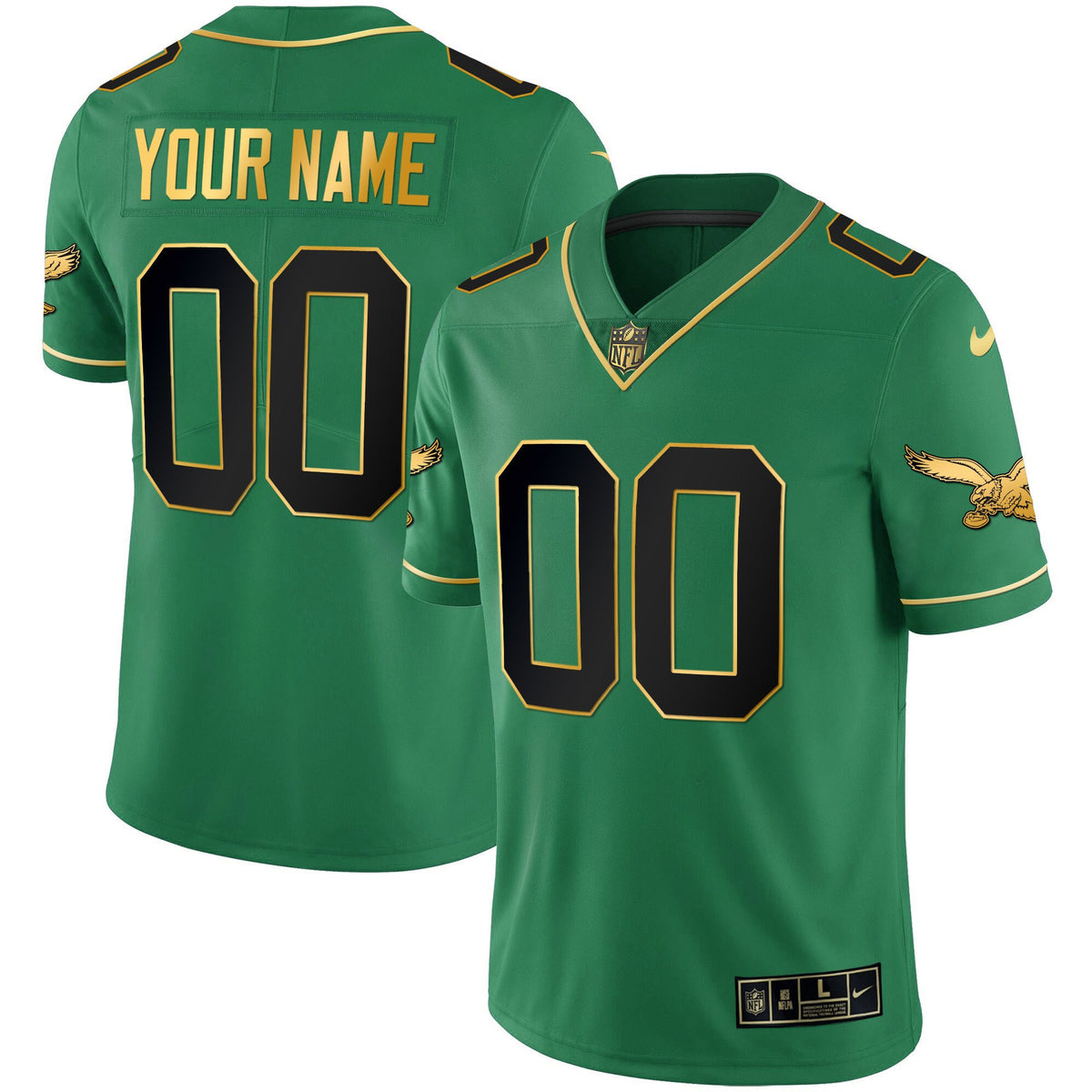 Eagles Kelly Green Gold Custom Jersey - All Stitched - Black Kelly — view 1