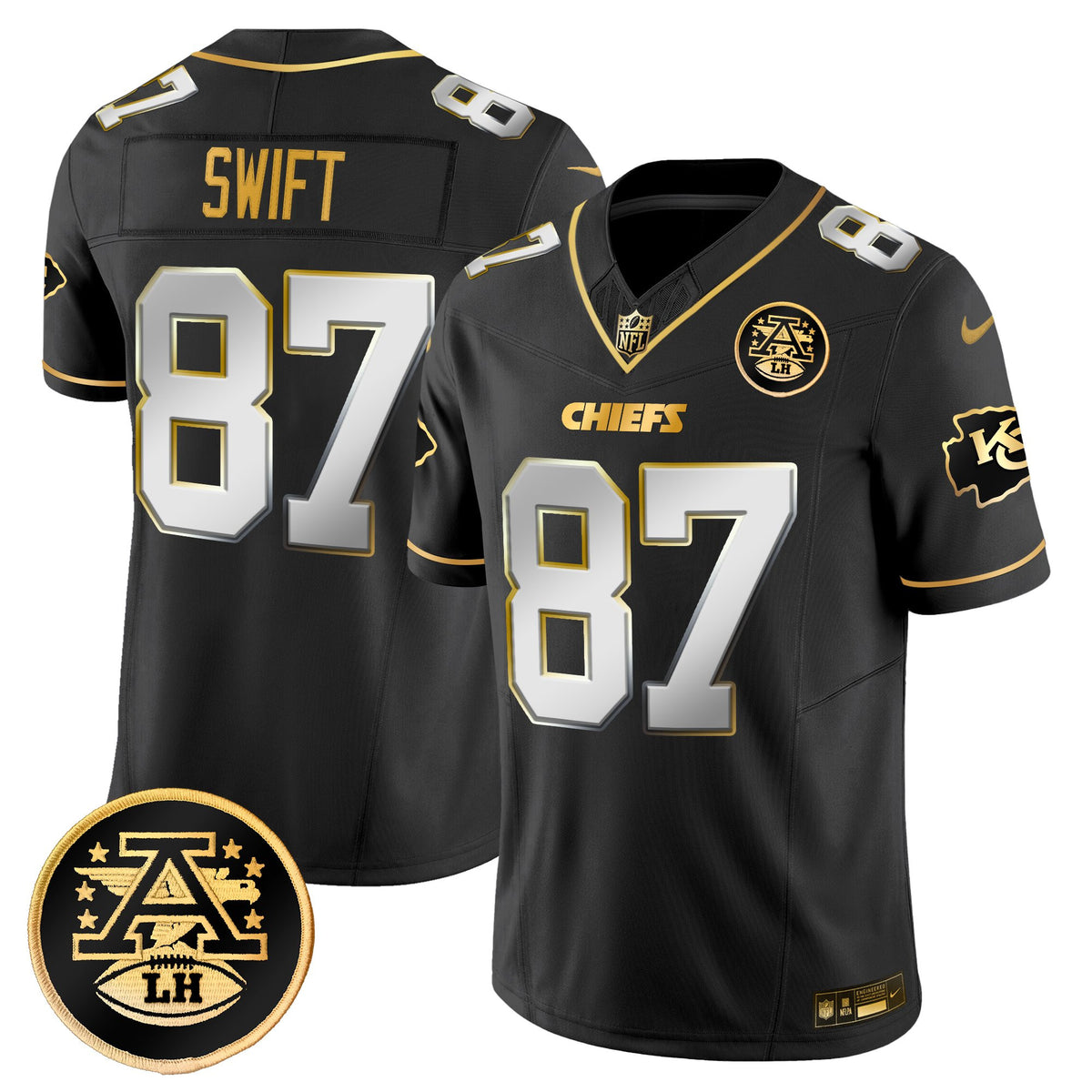Men's Kansas City Chiefs 2025 Gold Vapor Limited Jersey - All Stitched - Black Limited - Taylor Swift — view 1