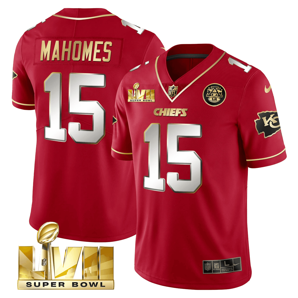 Men's Chiefs Super Bowl LVII Gold Vapor Limited Jersey - All Stitched - Red Special - Patrick Mahomes — view 1