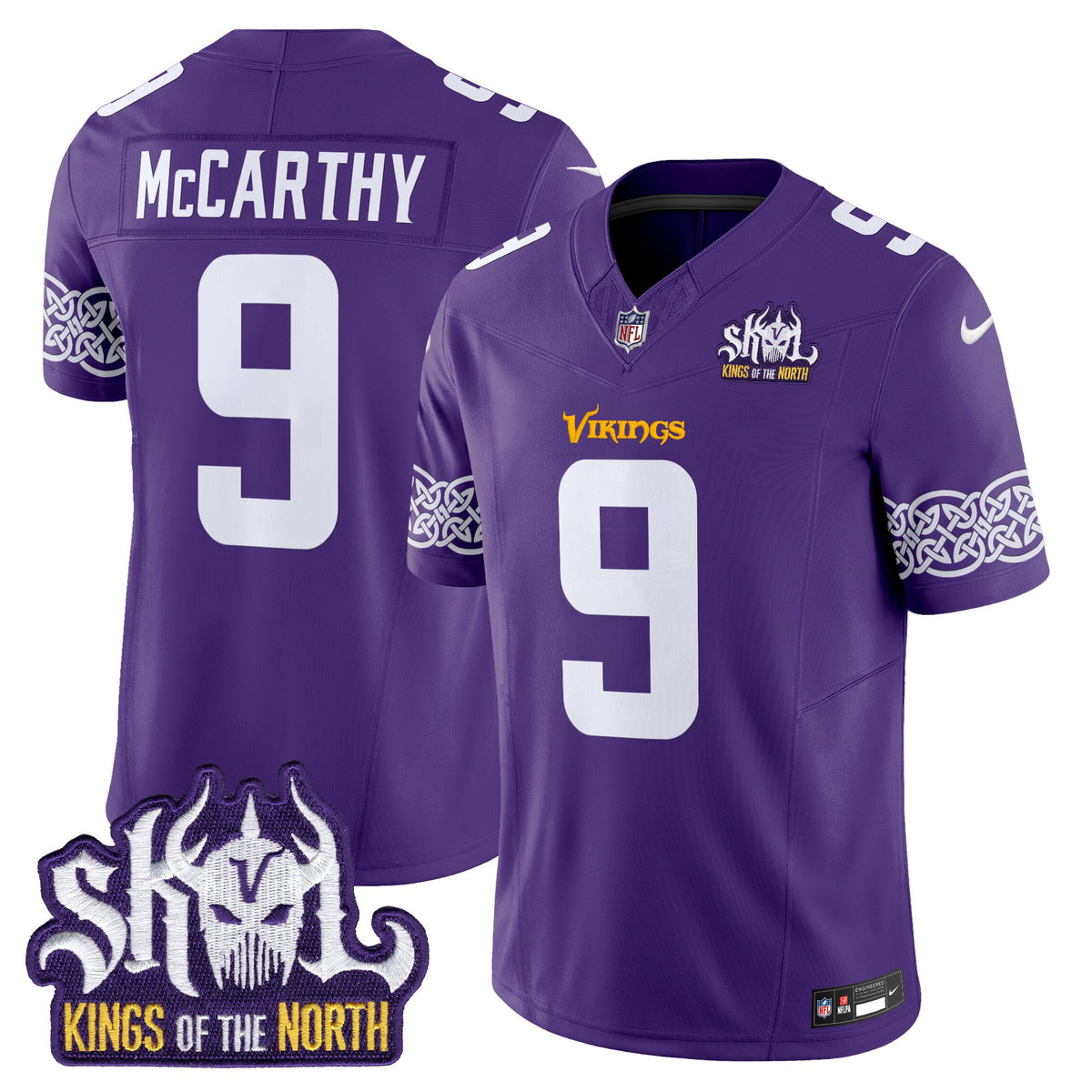 Men's Minnesota Vikings Kings Of The North Patch Vapor Limited Jersey V2 - All Stitched - Purple - J.J. McCarthy — view 1