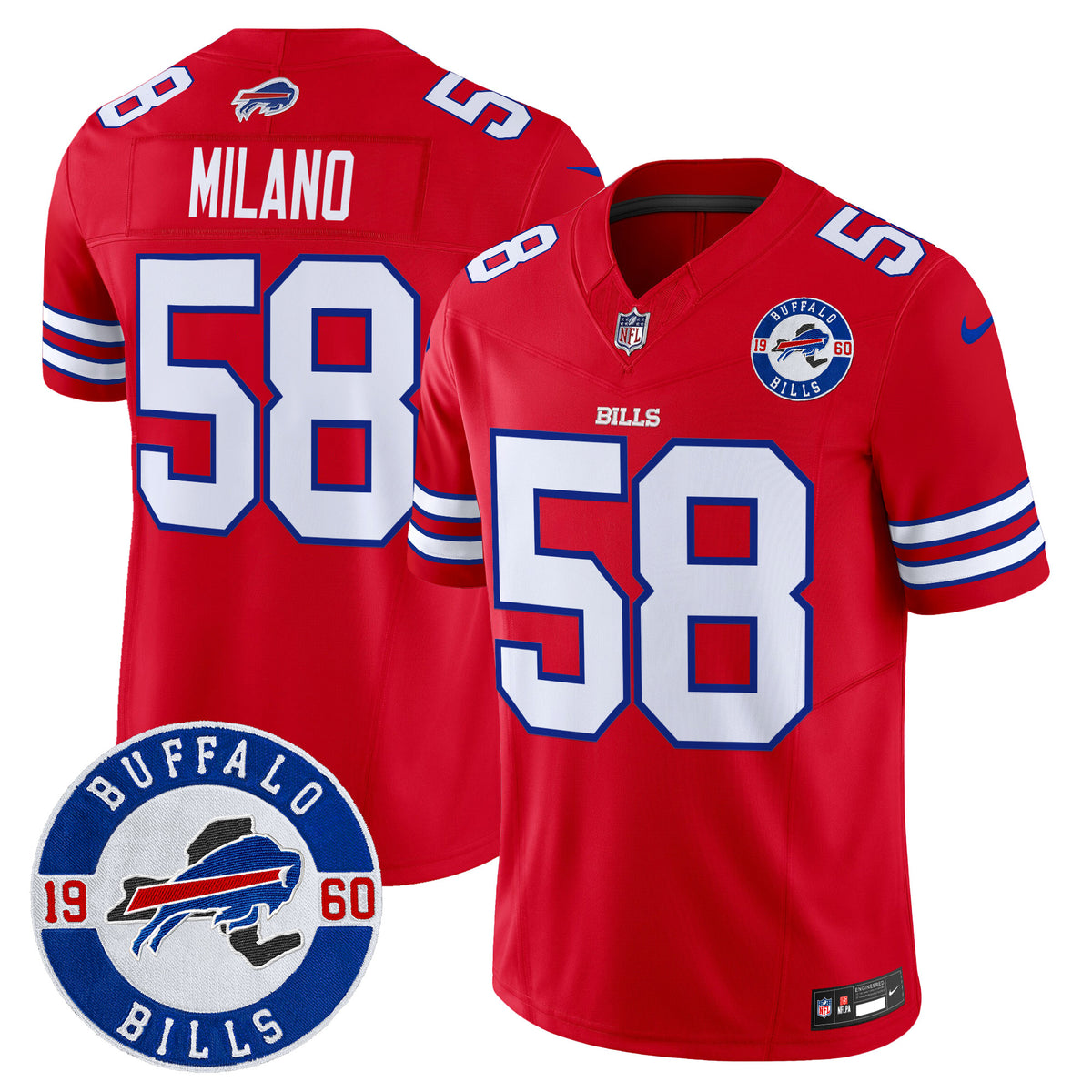 Men's Buffalo Bills 2024 Vapor Limited Jersey - Est. 1960 Patch - All Stitched - Red - Matt Milano — view 1