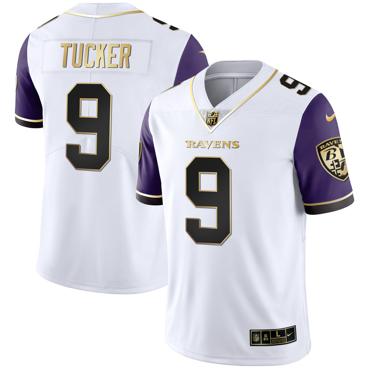 Men's Ravens Gold Vapor Jersey - All Stitched - Color Sleeve - Justin Tucker — view 1