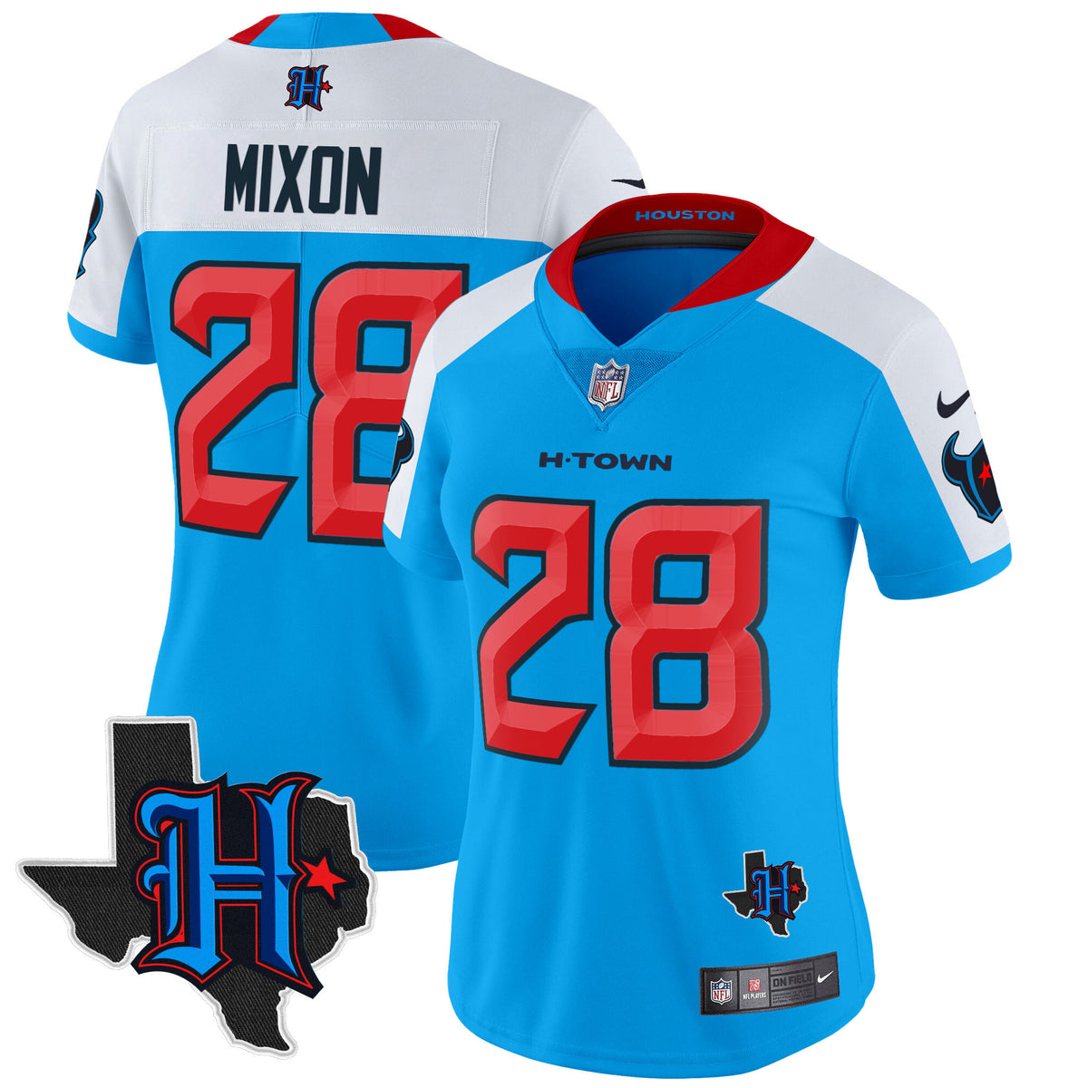 Women's Houston Texans 2024 Texas Patch Vapor Limited Jersey V2 - All Stitched - Blue Alternate - Joe Mixon — view 1