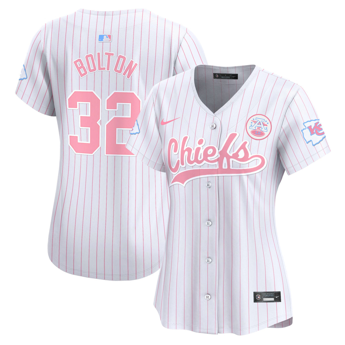 Women's Chiefs Bubblegum Pink Vapor Premier Limited Jersey - All Stitched - Pinstripe - Nick Bolton — view 1