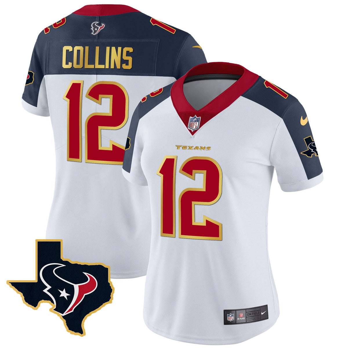Women's Houston Texans Gold Trim Vapor Jersey - All Stitched - Inverted - Nico Collins — view 1