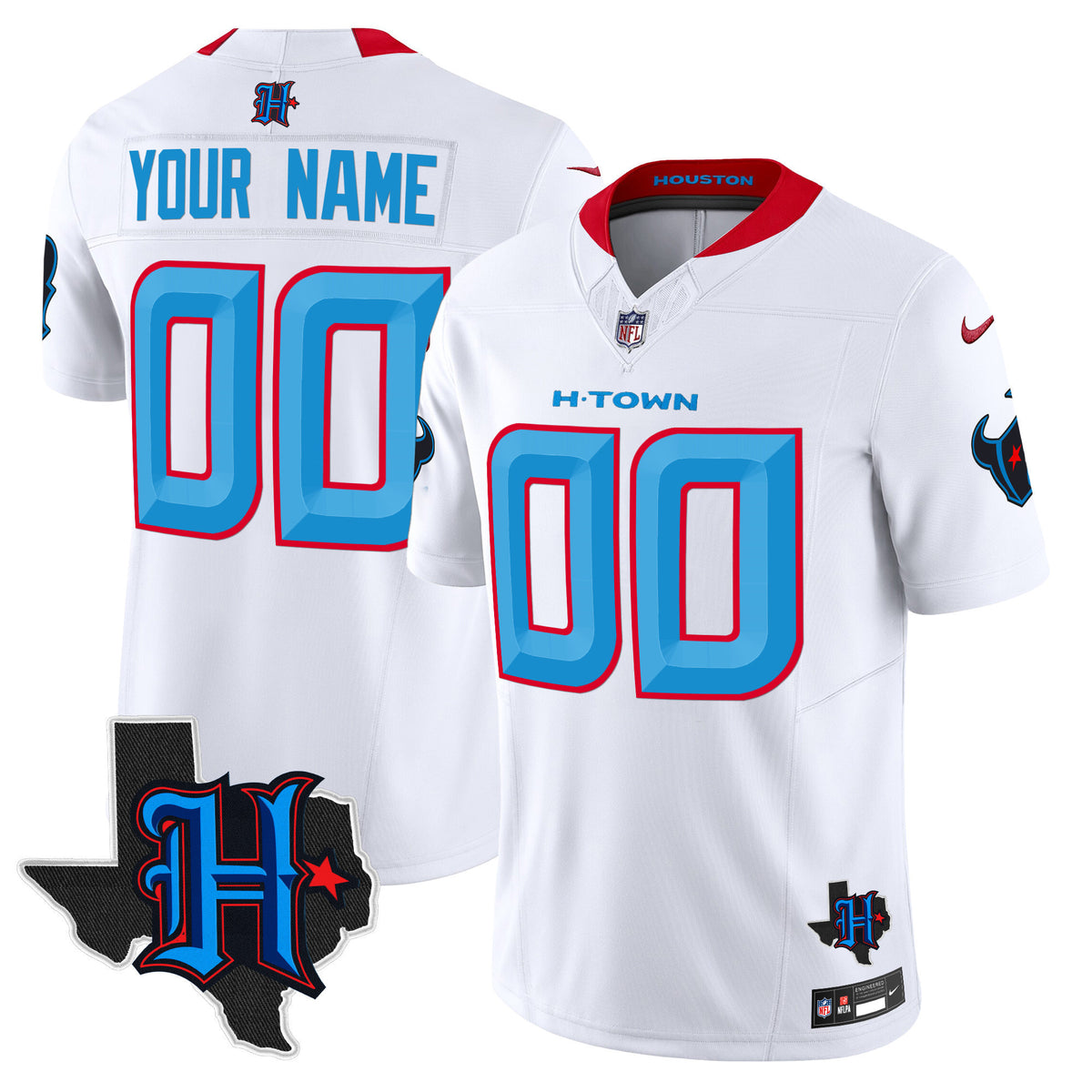 Houston Texans 2024 Texas Patch Vapor Limited Custom Jersey V2 - All Stitched - White — view 1