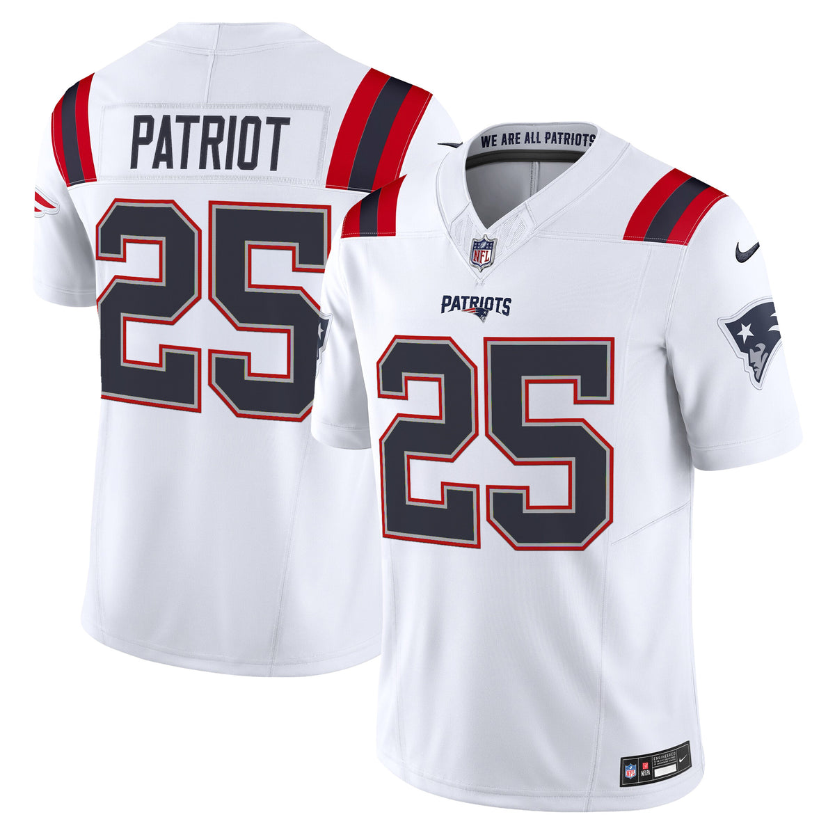 Men's New England Patriots 2025 Vapor Limited Jersey - All Stitched - White - #25 Patriot — view 1