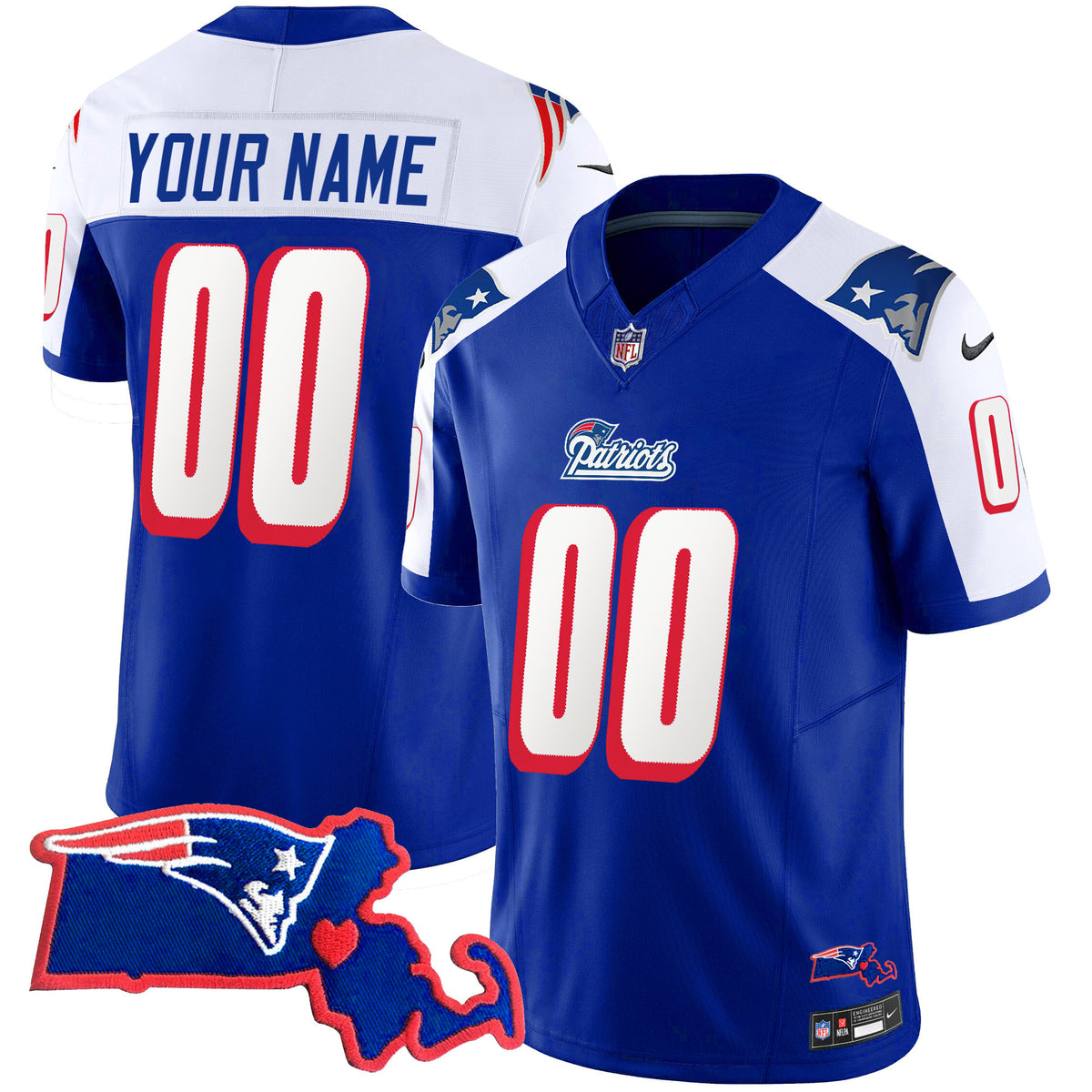 Patriots Massachusetts Patch Vapor Custom Jersey - All Stitched - 1996 Alternate — view 1