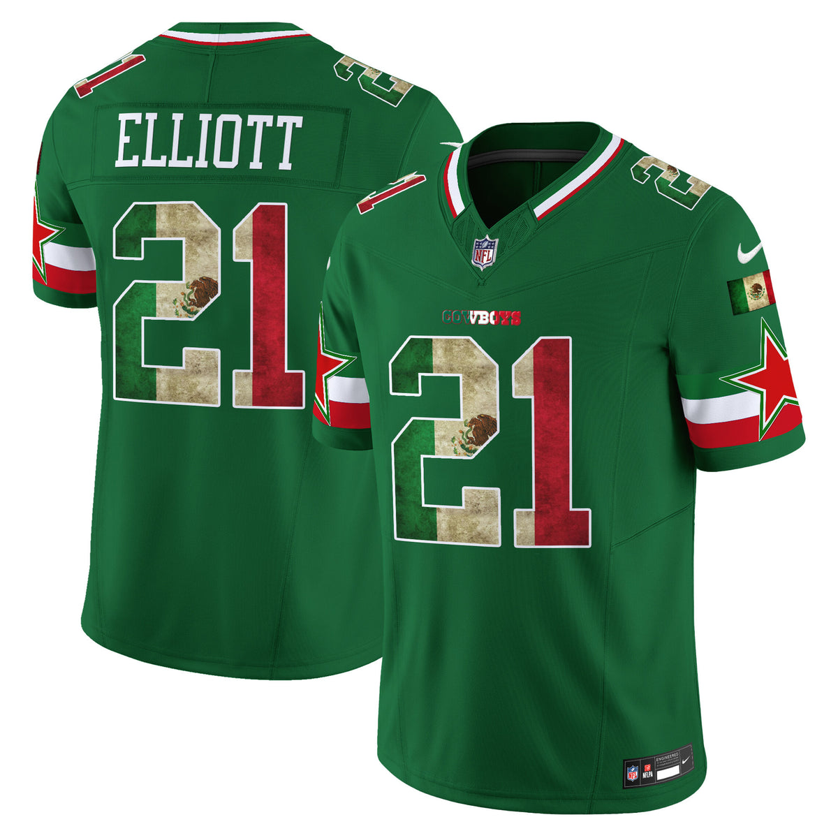 Men's Dallas Cowboys Mexico Vapor Limited Jersey V3 - All Stitched - Green - Ezekiel Elliott — view 1
