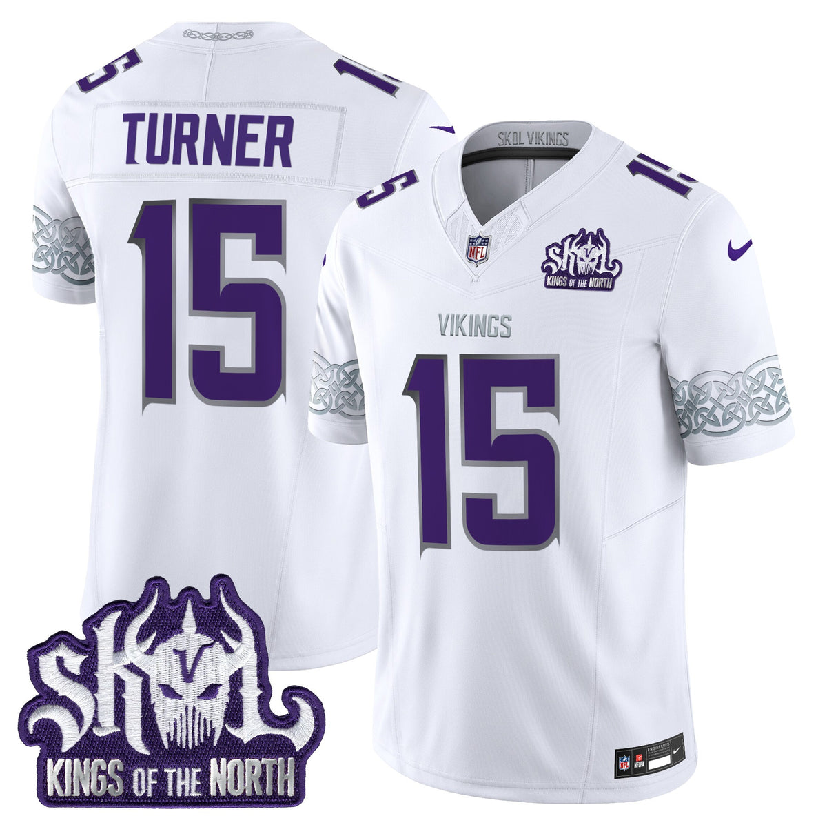 Men's Minnesota Vikings Kings Of The North Patch Vapor Limited Jersey V2 - All Stitched - Winter Warrior - Dallas Turner — view 1