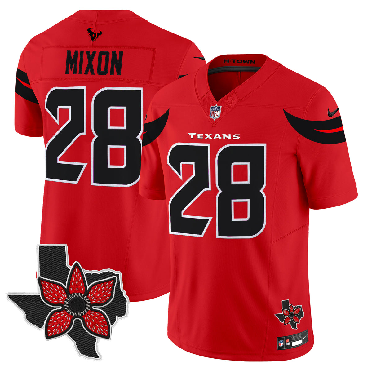 Men's Houston Texans 'Stranger Things Edition' Vapor Limited Jersey - All Stitched - Red - Joe Mixon — view 1