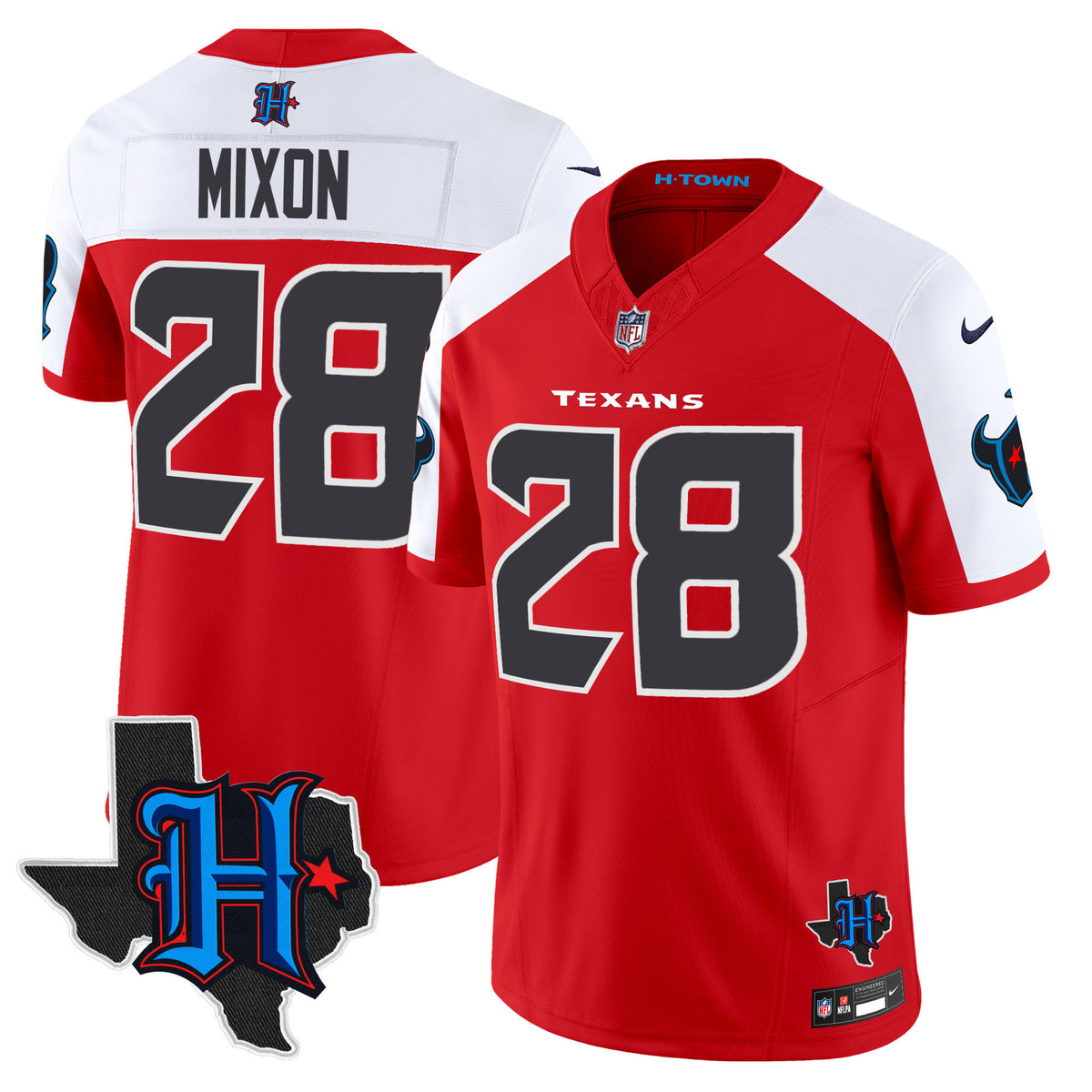 Men's Houston Texans 2024 Texas Patch Vapor Limited Jersey - All Stitched - Red Alternate - Joe Mixon — view 1
