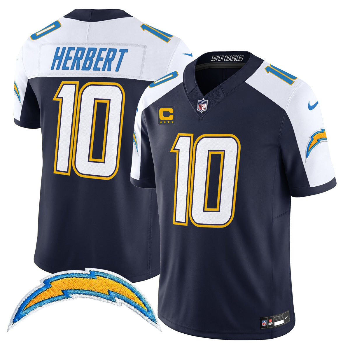 Men's Los Angeles Chargers 2025 Alternate Charger Power Vapor Limited Jersey - All Stitched - Navy Alternate - Justin Herbert — view 1