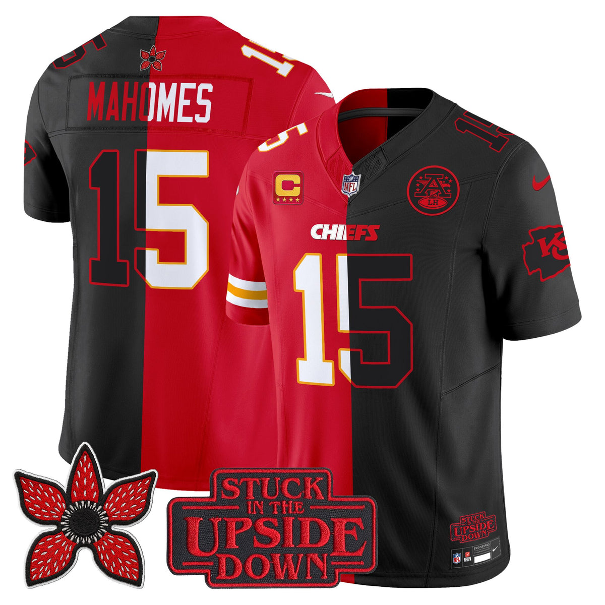 Men's Kansas City Chiefs 'Upside Down Edition' Vapor Limited Jersey - All Stitched - Red-Black - Patrick Mahomes — view 1