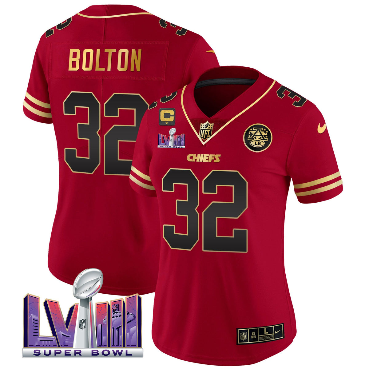 Women's Chiefs Super Bowl LVIII Patch Vapor Jersey - All Stitched - Black Red - Nick Bolton — view 1