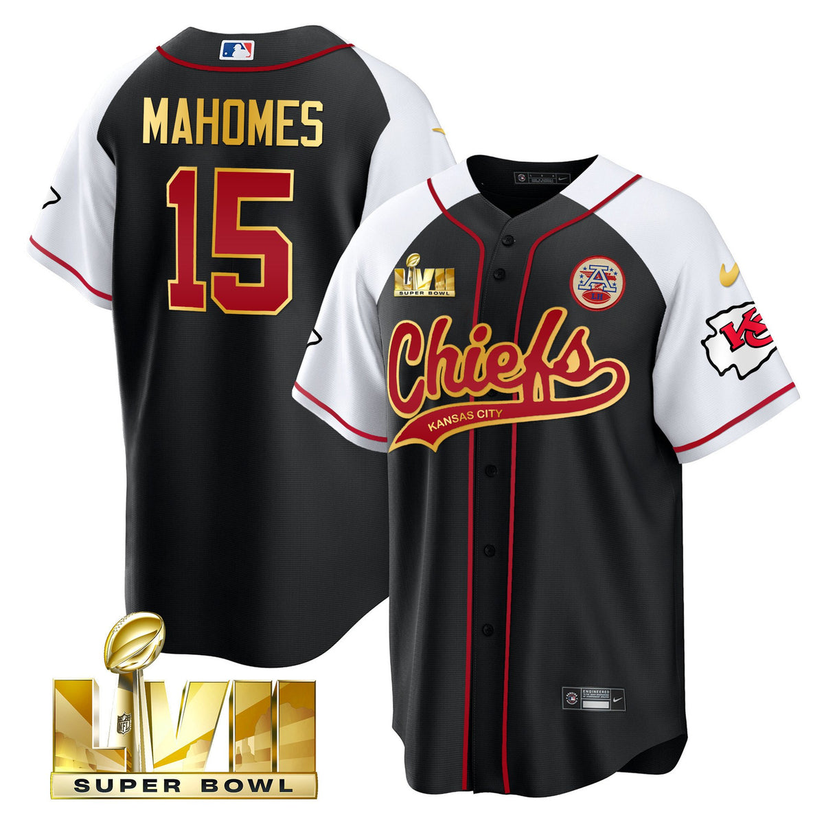 Men's Chiefs Super Bowl LVII Alternate Cool Base Jersey - All Stitched - Black Gold Trim - Patrick Mahomes — view 1