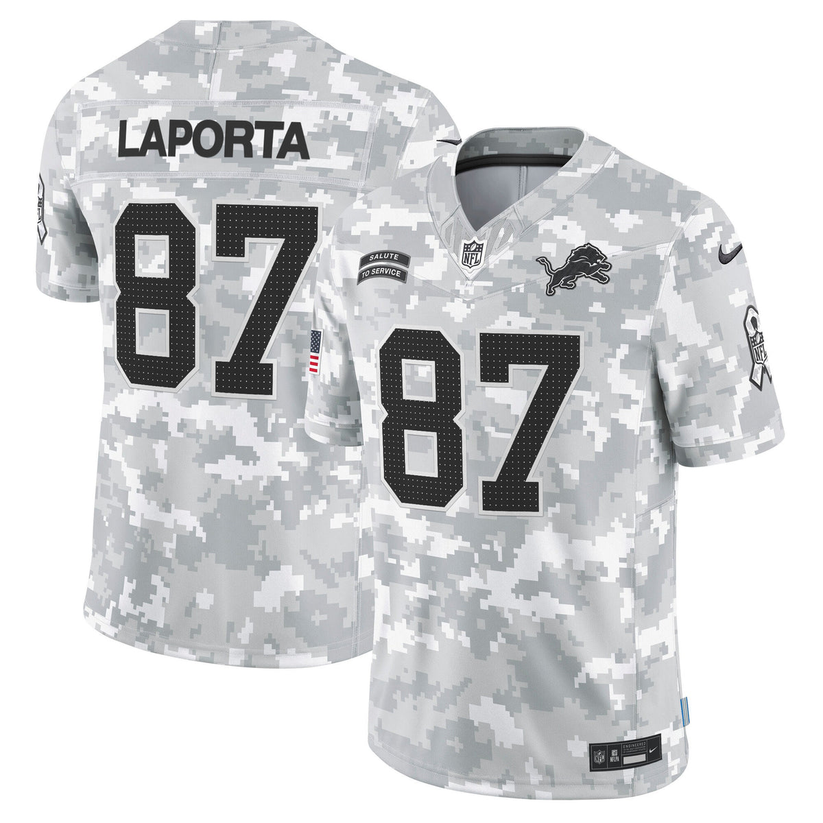 Detroit Lions 2024 Salute to Service Vapor Limited Jersey - Arctic Camo - All Stitched - Sam Laporta — view 1
