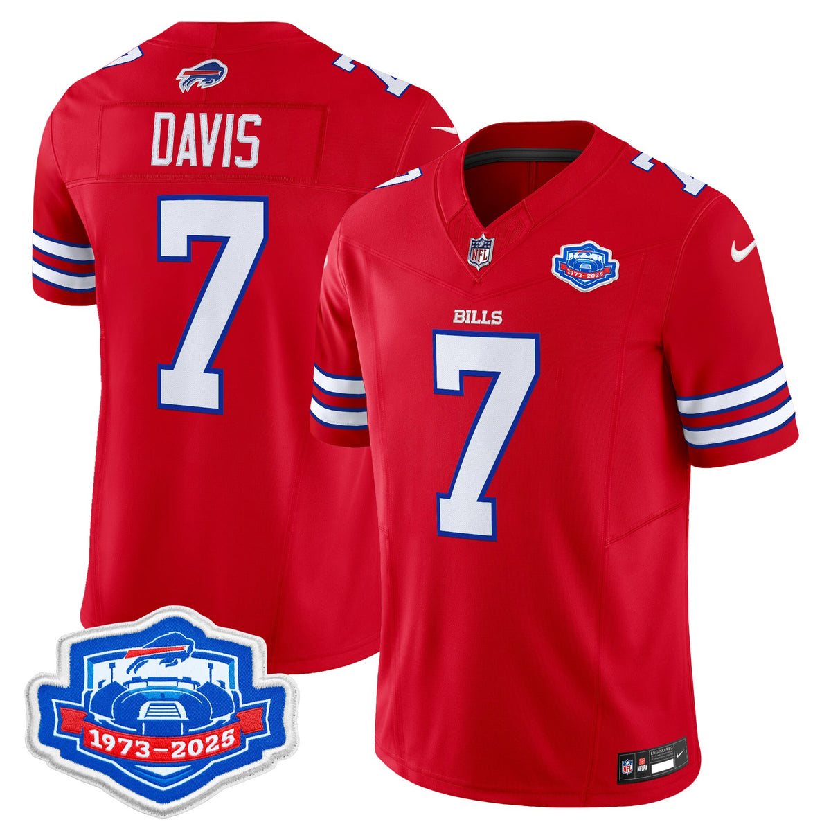 Men's Buffalo Bills 1973 - 2025 Farewell Season Patch Vapor Limited Jersey - All Stitched - Red - Ray Davis — view 1