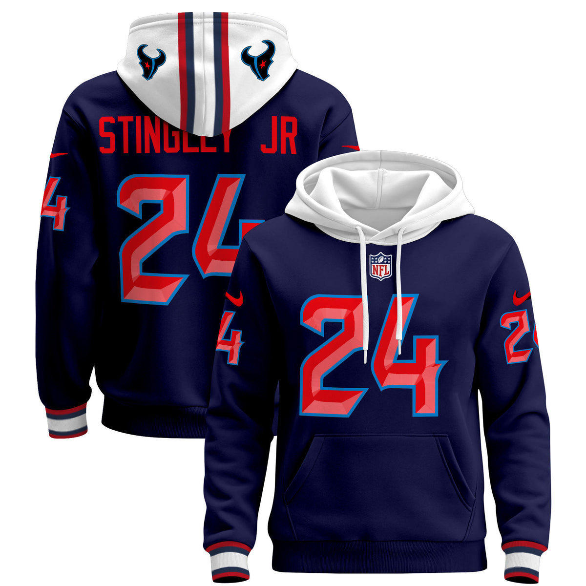 Men's Houston Texans 2024 Pullover Hoodie - All Stitched - Navy - Derek Stingley Jr — view 1