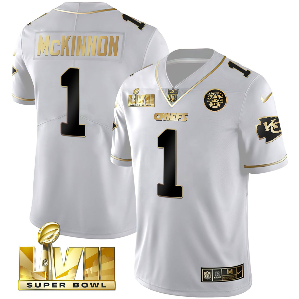 Men's Chiefs Super Bowl Vapor Gold Jersey V2- All Stitched - White Gold - Jerick McKinnon — view 1