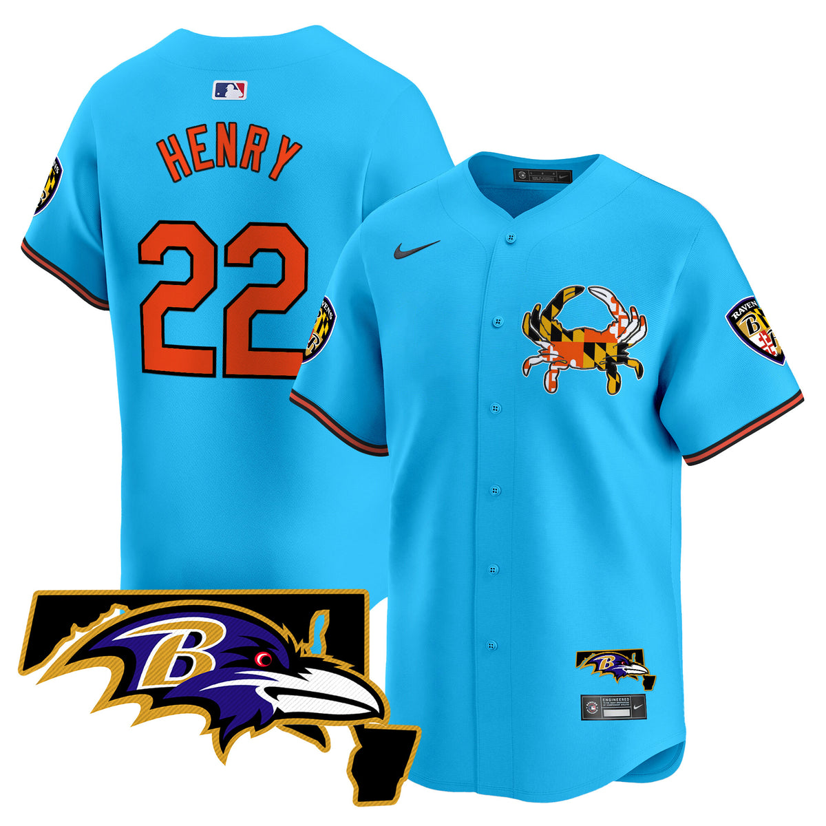 Men's Baltimore Ravens 2024 Vapor Premier Baseball Jersey - All Stitched - Light Blue - Derrick Henry — view 1