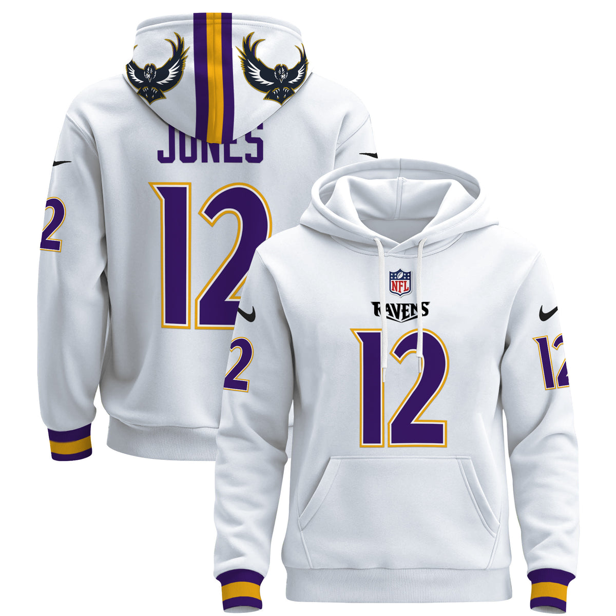 Men's Ravens 2024 Pullover Hoodie - All Stitched - White - Jacoby Jones — view 1