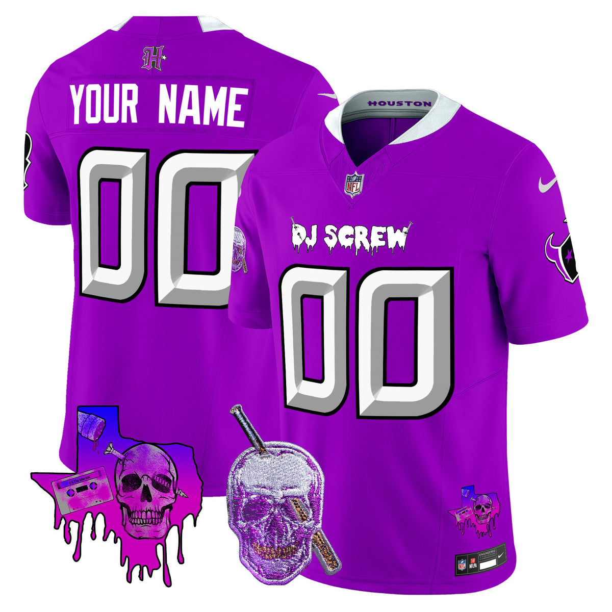 Houston Texans DJ Screw Vapor Limited Custom Jersey - All Stitched - Purple — view 1