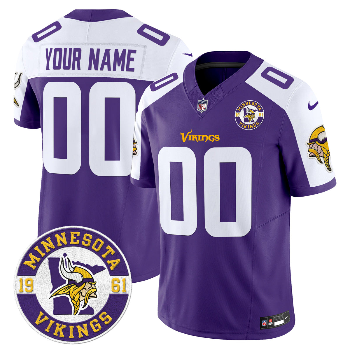 Minnesota Vikings 2024 Vapor Limited Custom Jersey V2 - Est. 1961 Patch - All Stitched - Purple Alternate — view 1
