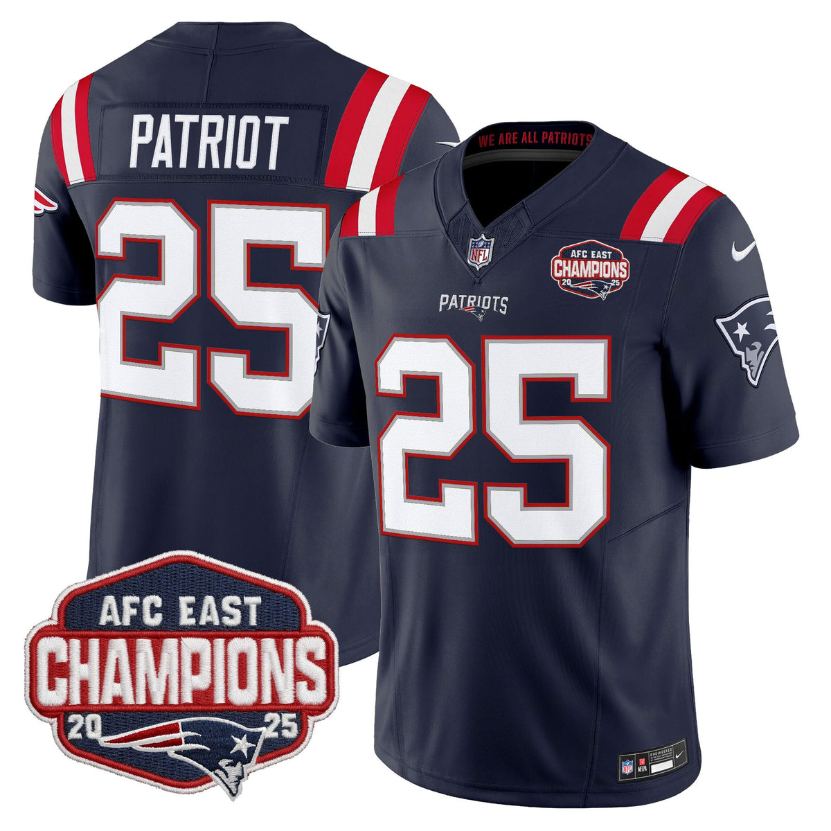 Men's New England Patriots 2025 AFC East Division Champions Vapor Limited Jersey - All Stitched - Navy - #25 Patriot — view 1