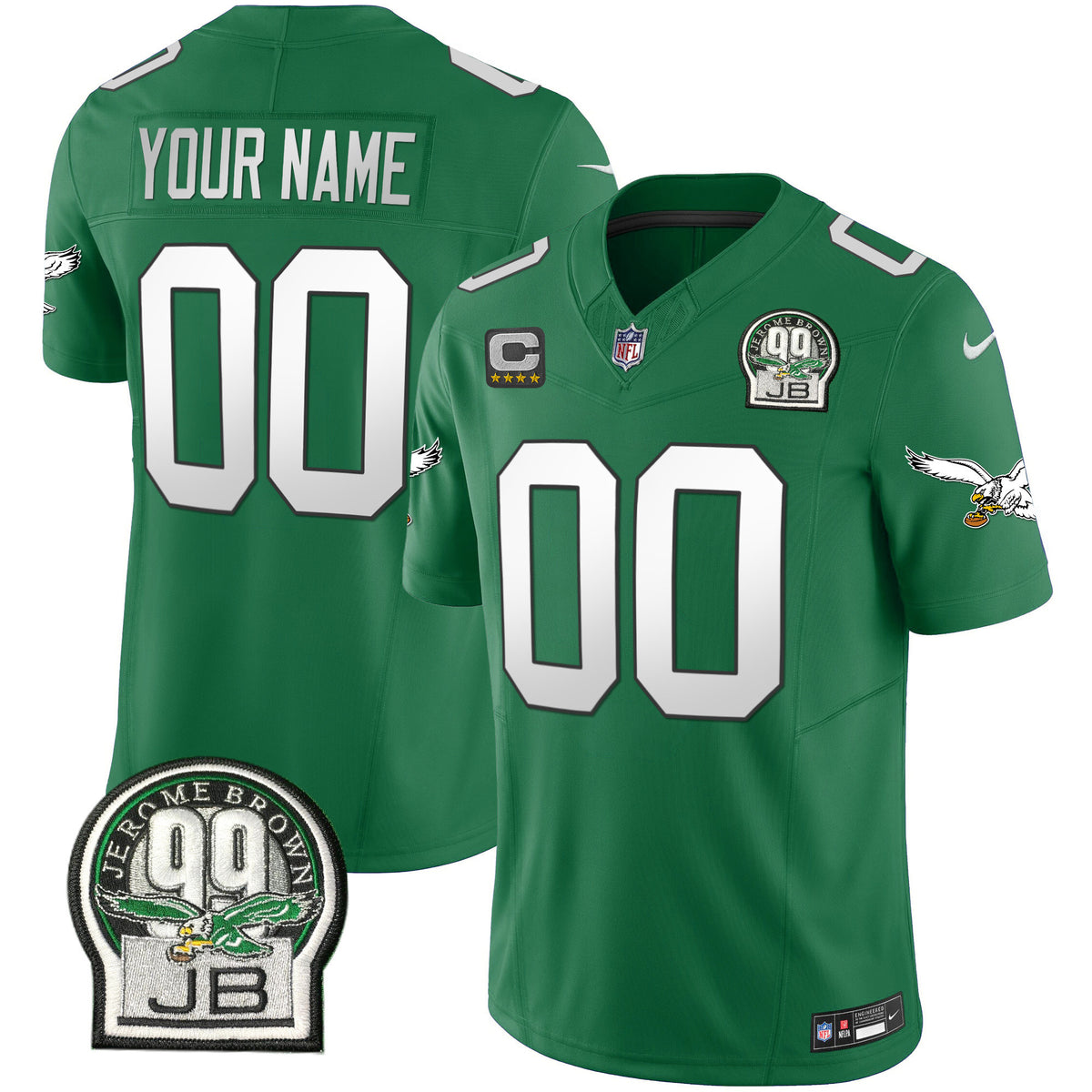 Eagles Jerome Brown Patch Kelly Green Alternate Custom Jersey - All Stitched - Kelly Green — view 1