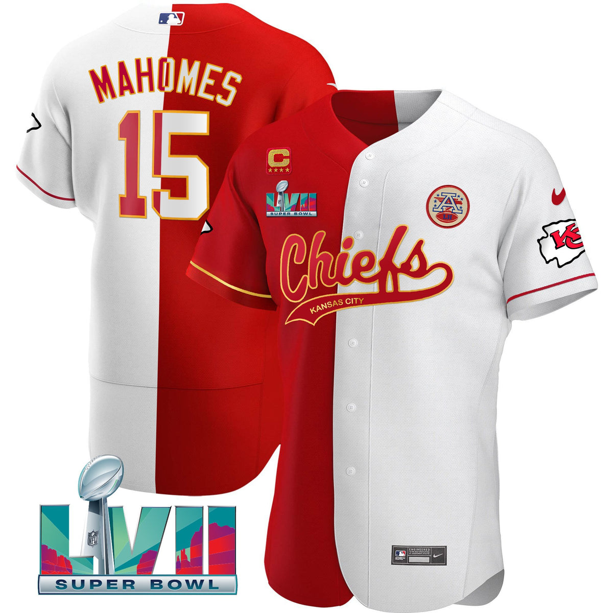 Men's Chiefs Super Bowl LVII Flex Base Jersey V2 - All Stitched - Split - Patrick Mahomes — view 1